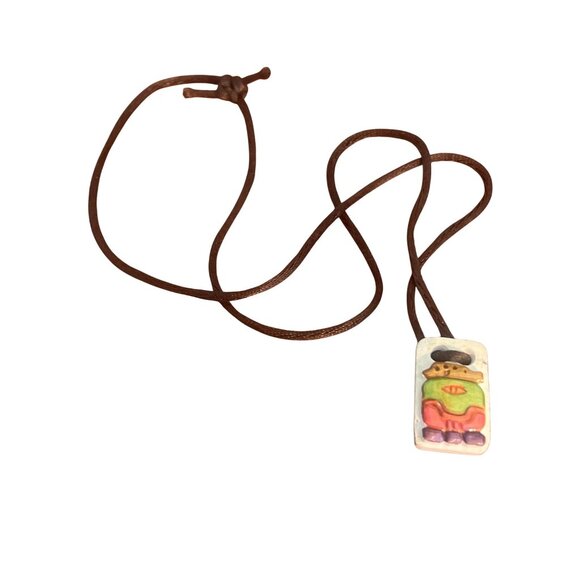 Handcrafted Ceramic Pendant Necklace Malaquita Craft Calendar Signed Mariana Cor - Picture 1 of 4